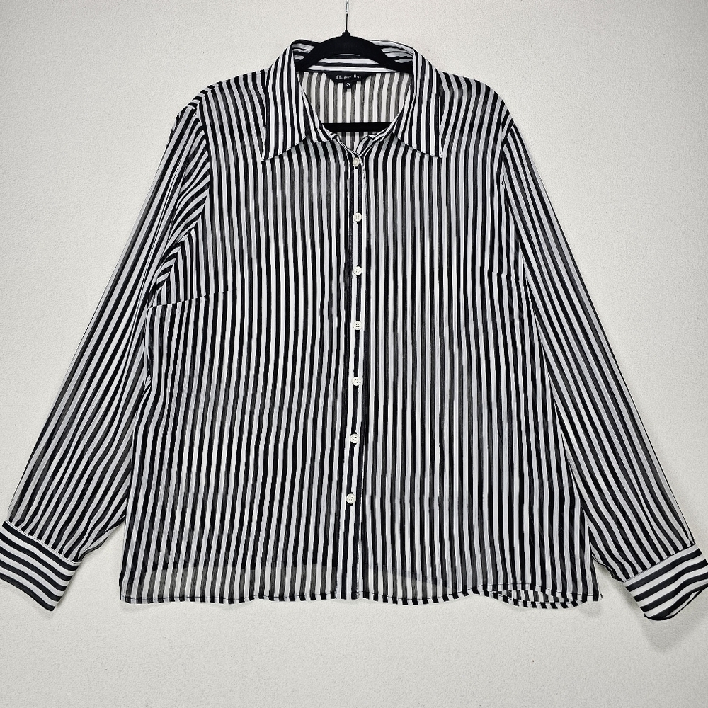 Chapter One Minimalist Striped Blouse Black and White Size 2X